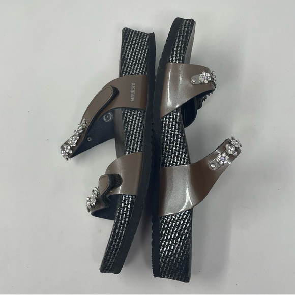 Mephisto "Ivana" Leather Rhinestone Wedge Sandals | Size 38 | Brown & Silver - Picture 5 of 12